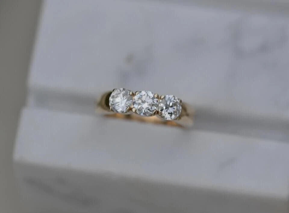1.50Ct Round Cut Lab Created Moissanite 3 Engagement Ring 14K Yellow Gold Plated