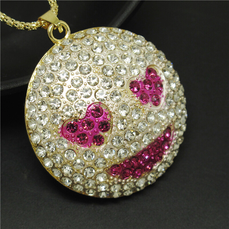 New Fashion Women Rose Enamel Heart Love Cartoon Crystal Pendant Chain Necklce