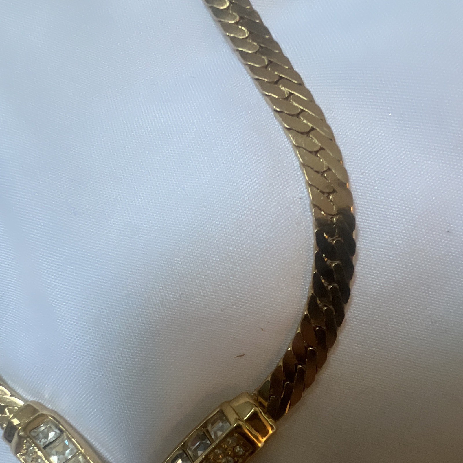 Vintage Christian Dior Gold Tone V Necklace Clear Rhinestone Choker Signed