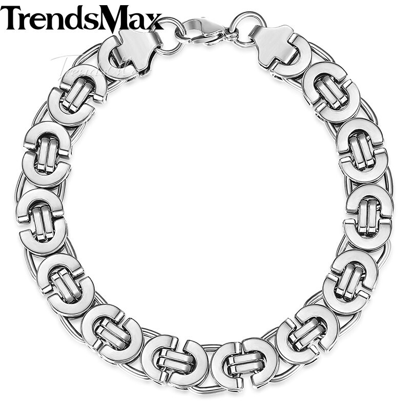 11mm Mens Flat Byzantine Chain Bracelet 316L Stainless Steel 8 inch-10 inch