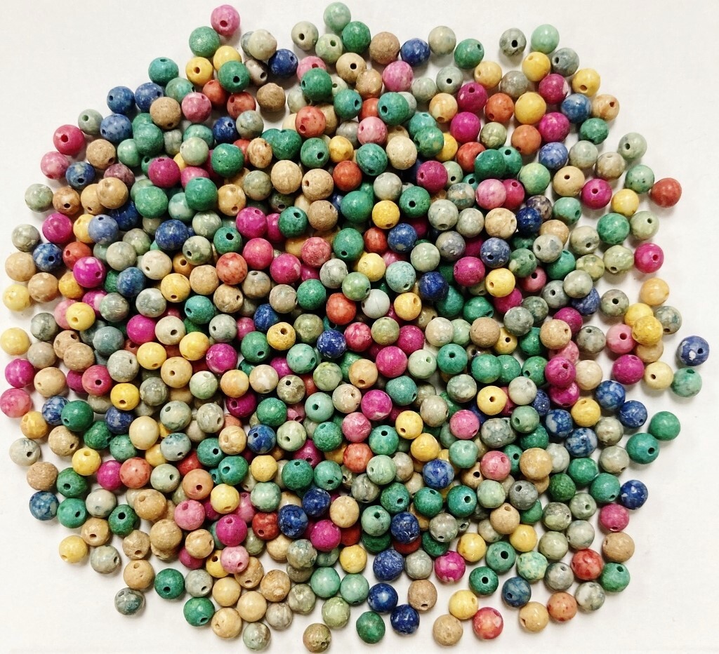 500+pcs Vintage Genuine Fossil Dyed Mixed Color 4mm. Round Gemstone Beads 5255