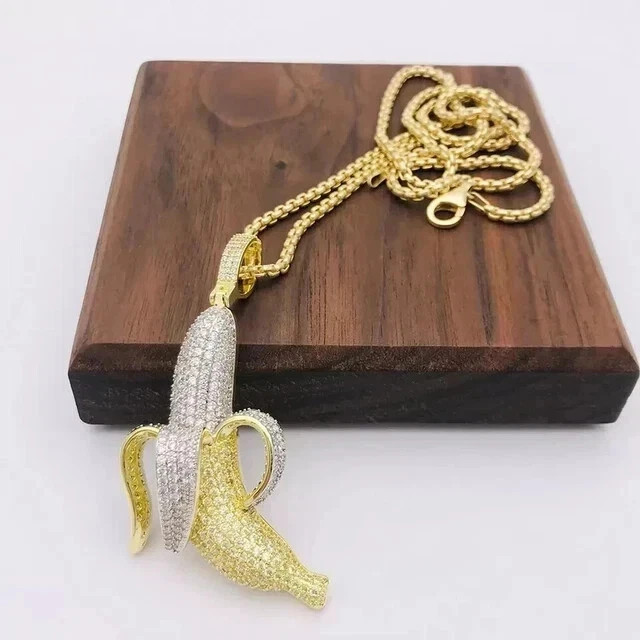 14KTwo-Tone Gold Plated 3Ct Round Cut Lab Created Citrine Diamond Banana Pendant