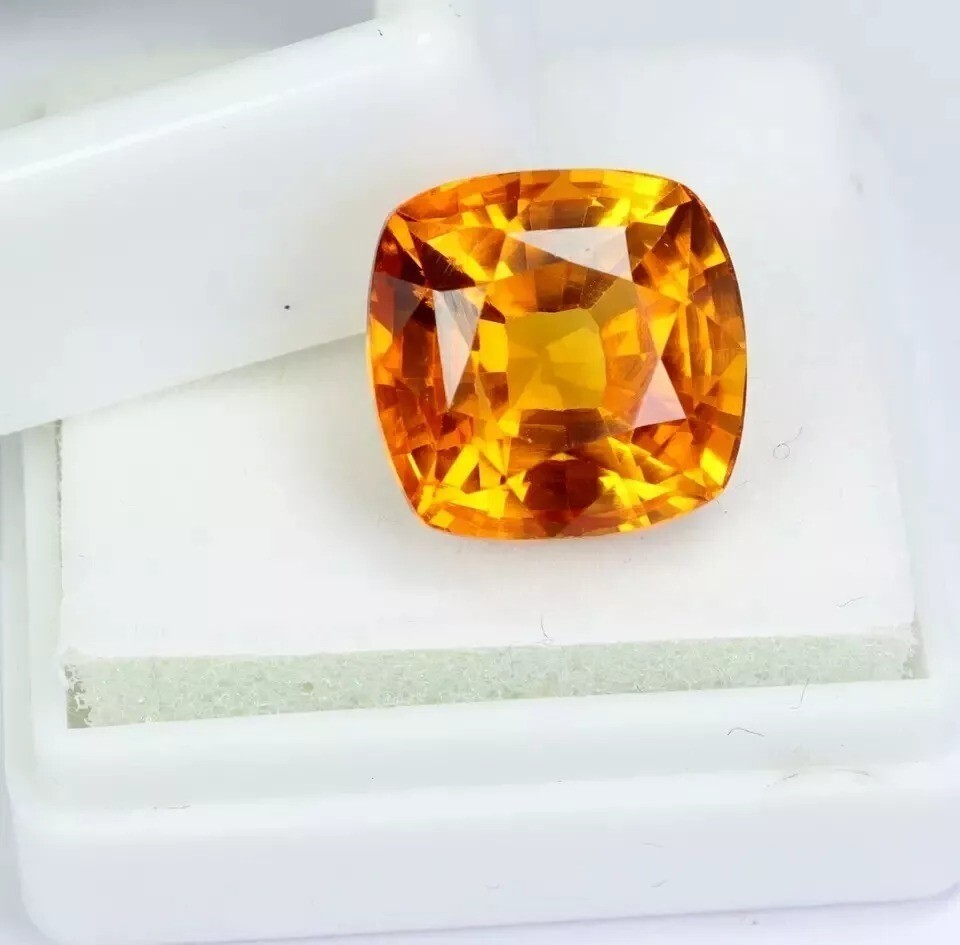 Certified AAA 6.45 Ct Natural Ceylon Orange Sapphire Cushion Cut Loose Gemstone