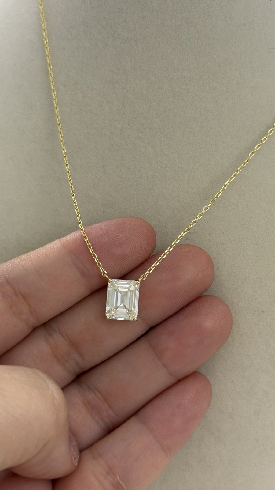 Yellow Gold Chain Necklace with CZ Crystal Emerald Pendant