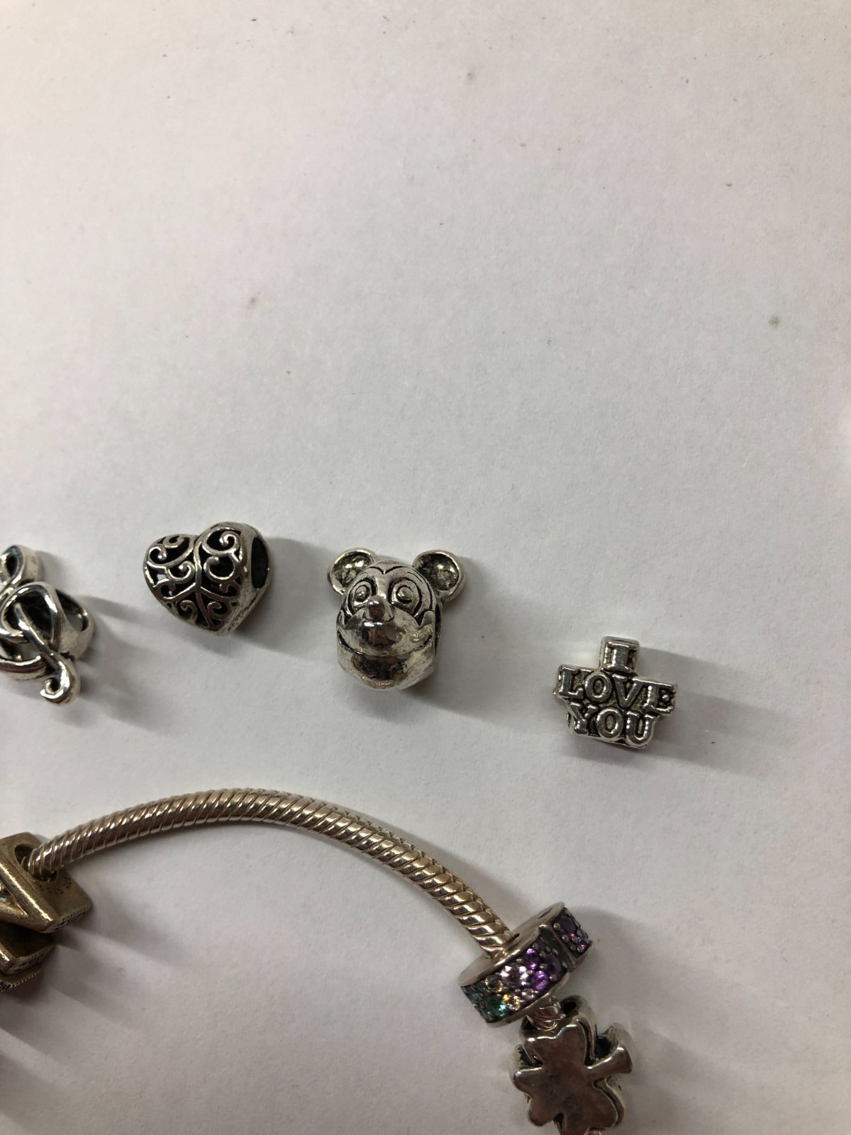 Pandora Snake Chain Slider Bracelet With Various Charms Initials N & A Carry Bag