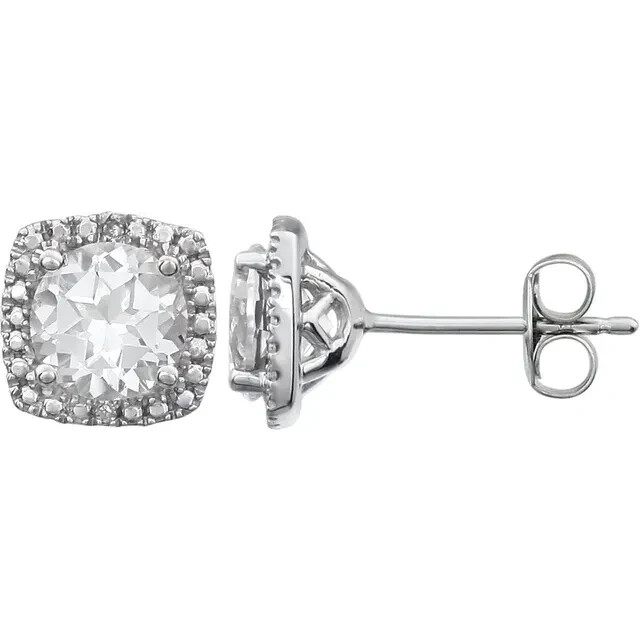 Sterling Silver Lab Grown White Sapphire & .015 CTW Natural Diamond Earrings