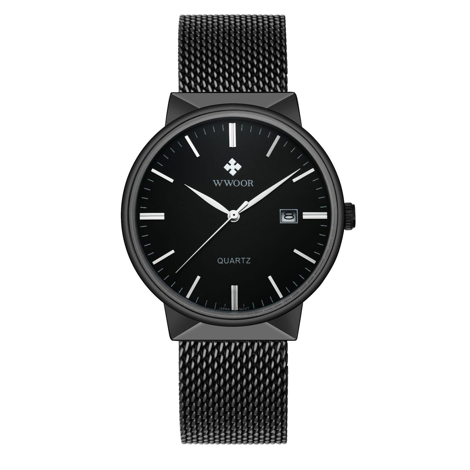 WWOOR Simple Ultra-Thin Steel Mesh Leather Date Men’s Wristwatch