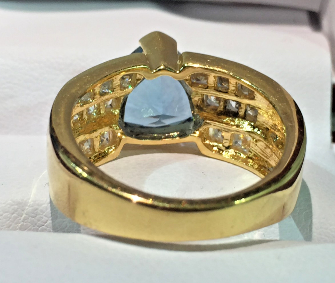 Vtg 925 Sterling Silver Gold Plated Aquamarine/Topaz Ring W/ CZ Canada Size 9!