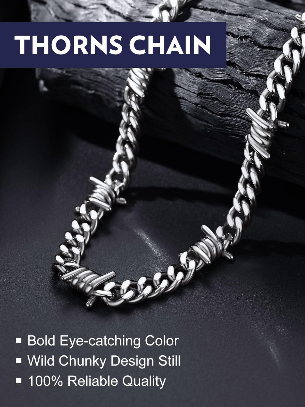 Bandmax Barbed Wire Chain 16 Inch (40cm, Hottest Choker Style), A1 9MM-Silver