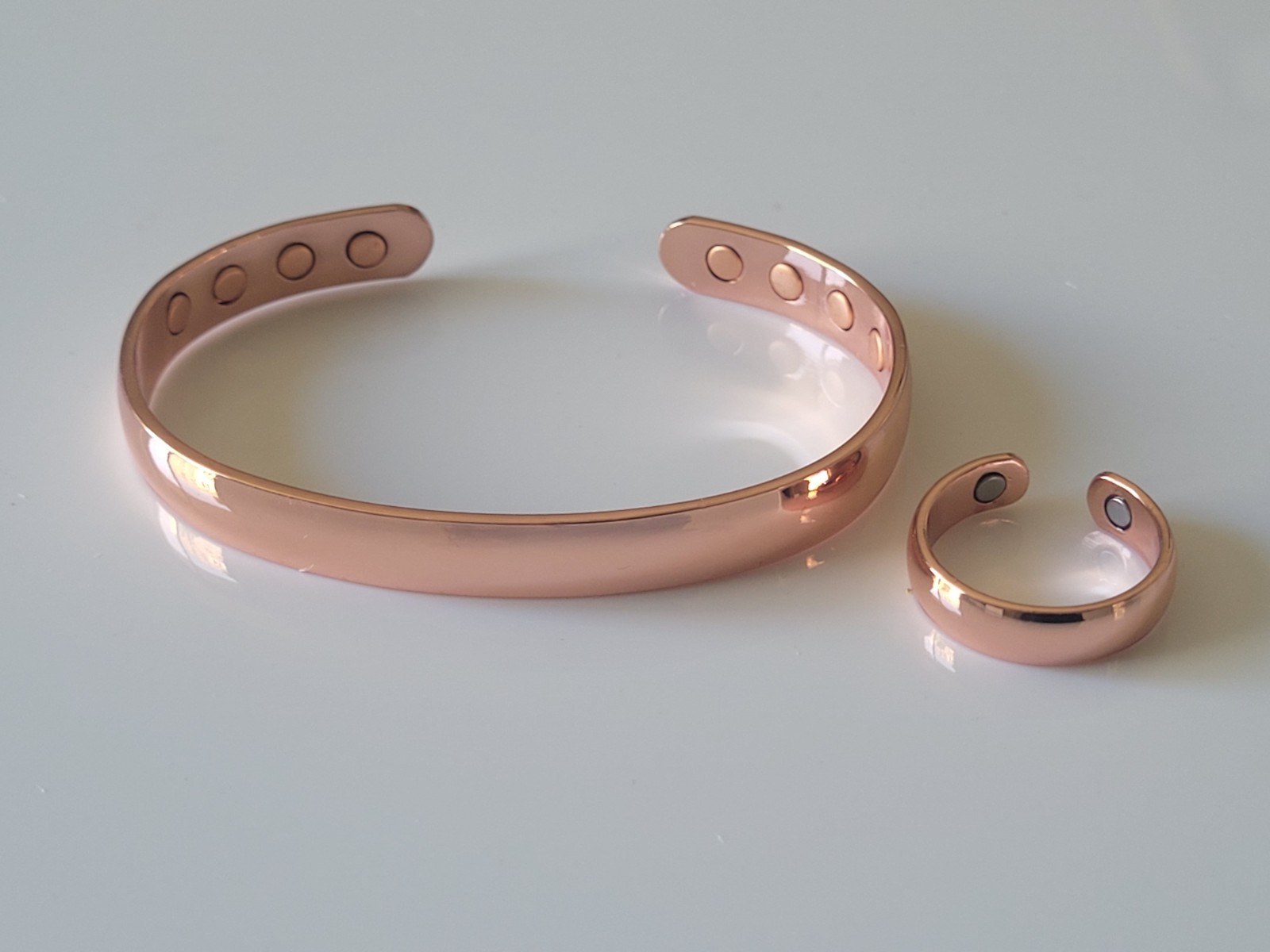 Pure Copper Magnetic Bracelet Ring Set – Arthritis Pain Therapy Dome Cuff Ring