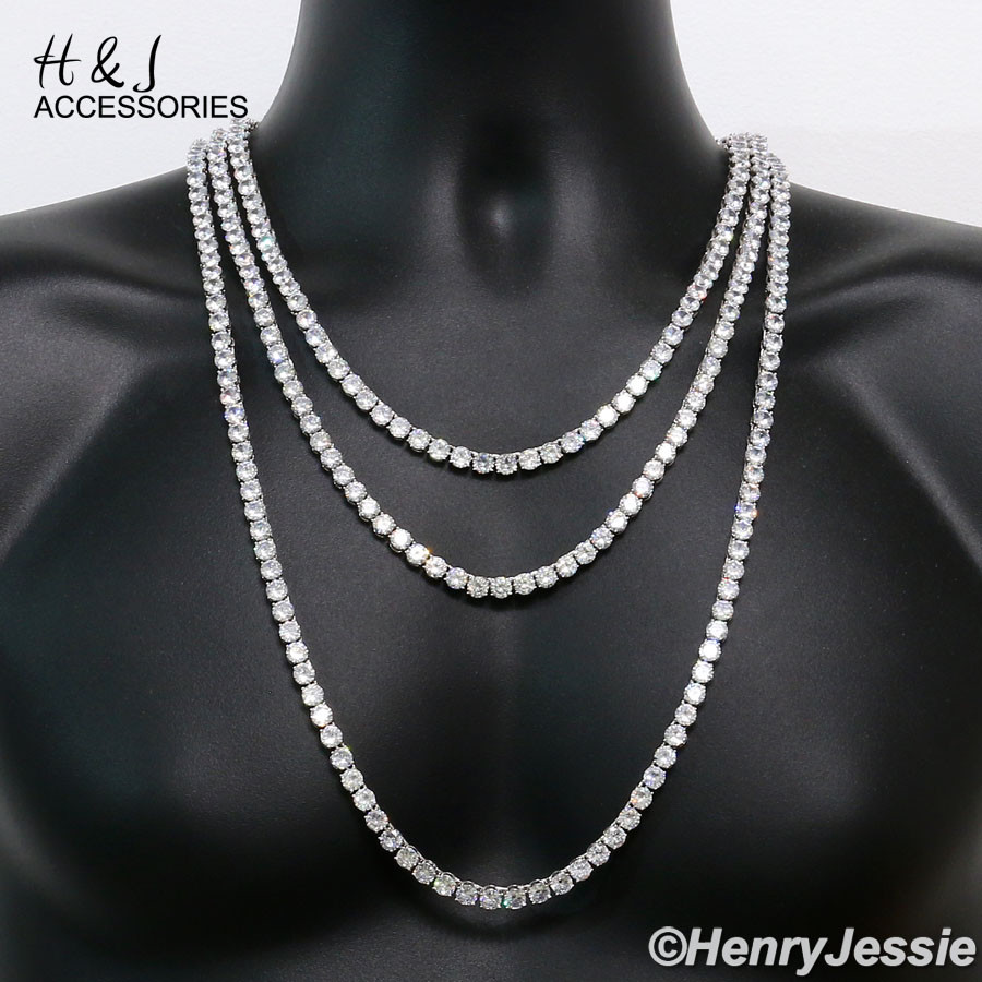 MEN 14K WHITE GOLD PLATED 18″20″24″30″X6MM 1 ROW TENNIS CZ CHAIN NECKLACE*BN3