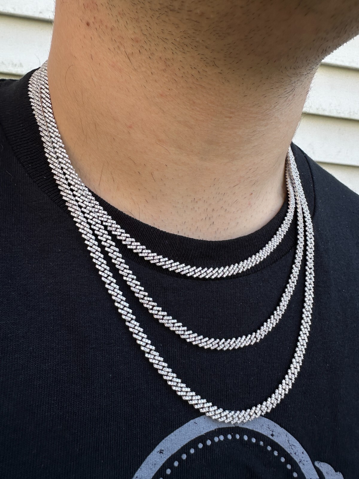 MOISSANITE Real 5mm Micro Miami Cuban Link Prong Chain Iced 925 Silver Necklace