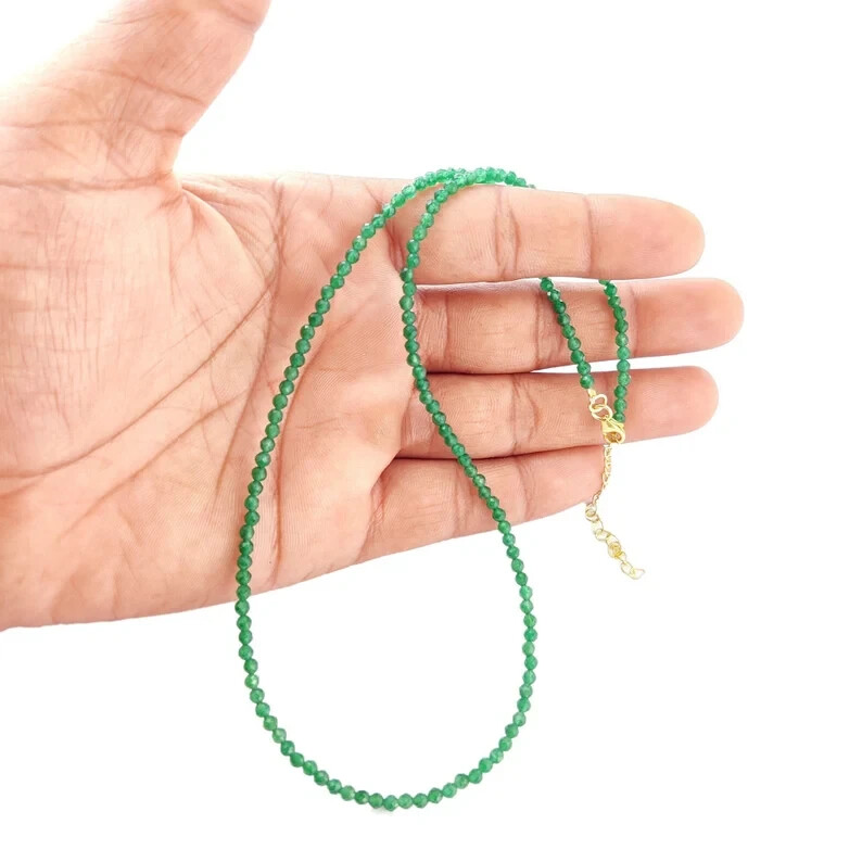 Green Emerald 2mm Beaded Crystal Choker Healing Dainty Minimalist Necklace