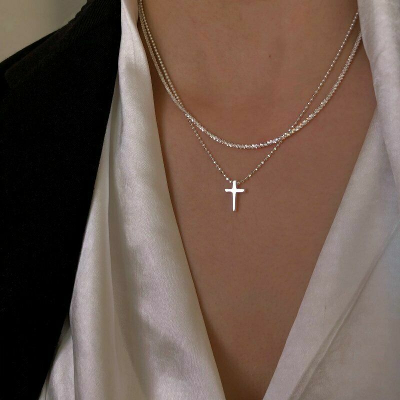 EPIC VAULT-Charm 925 Silver Corss Gypsophila Sparkling Necklace Clavicle