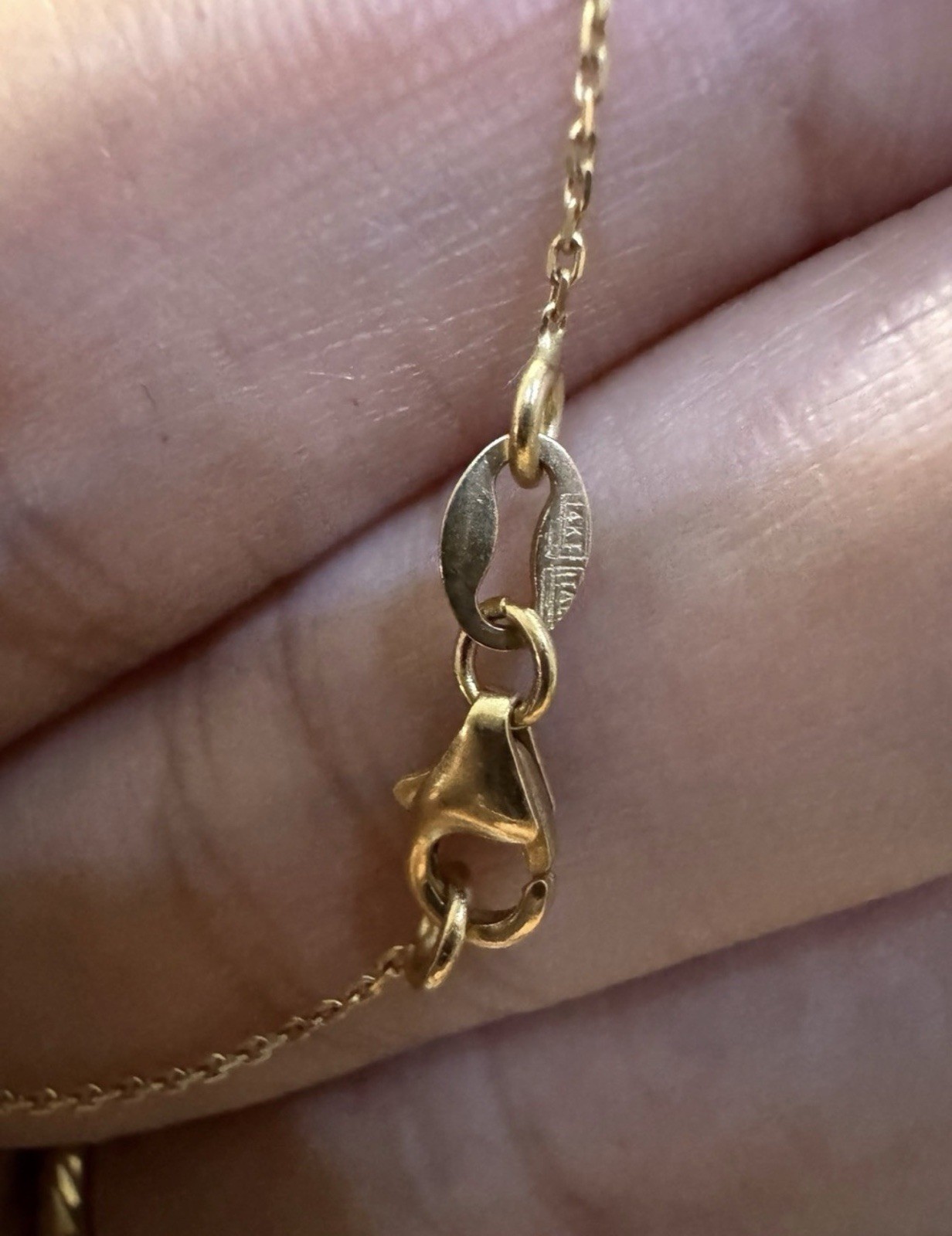 14k Solid Yellow Gold studded Geometric Station Necklace 17 inches Made in Italy