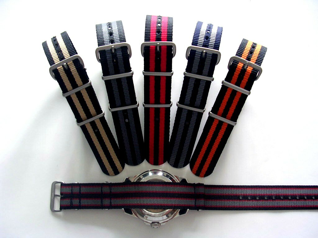 20mm Black Grey stripe NATO G10 nylon watchband strap 3 pak RAF Bonded IW SUISSE