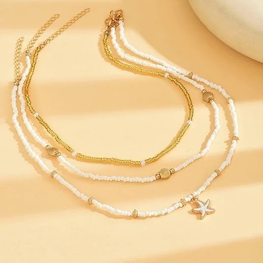 Boho Shell Starfish Layered Necklace Women Gold Plated Beach Jewelry