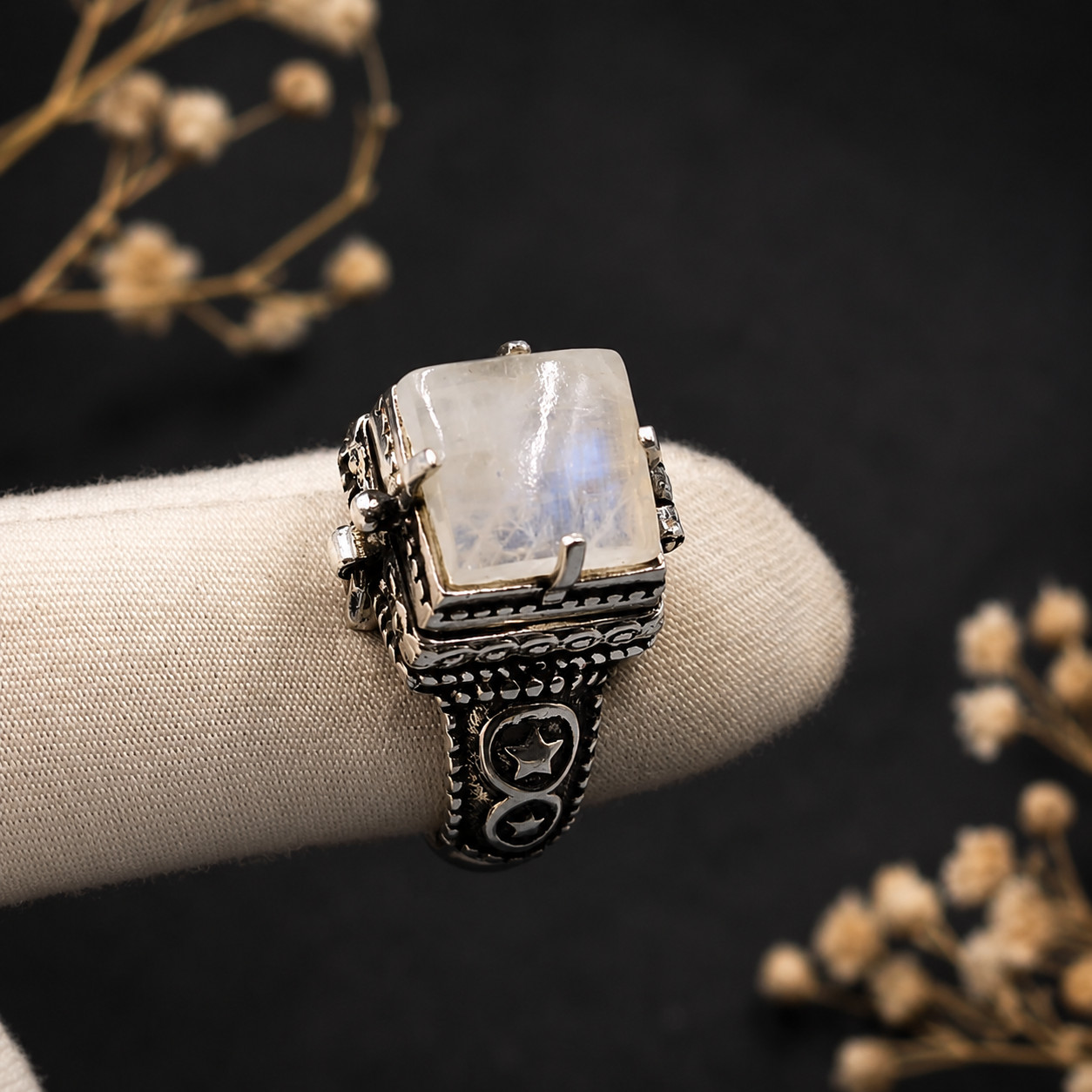 Natural Moonstone Poison Ring | Handmade 925 Sterling Silver Box Ring