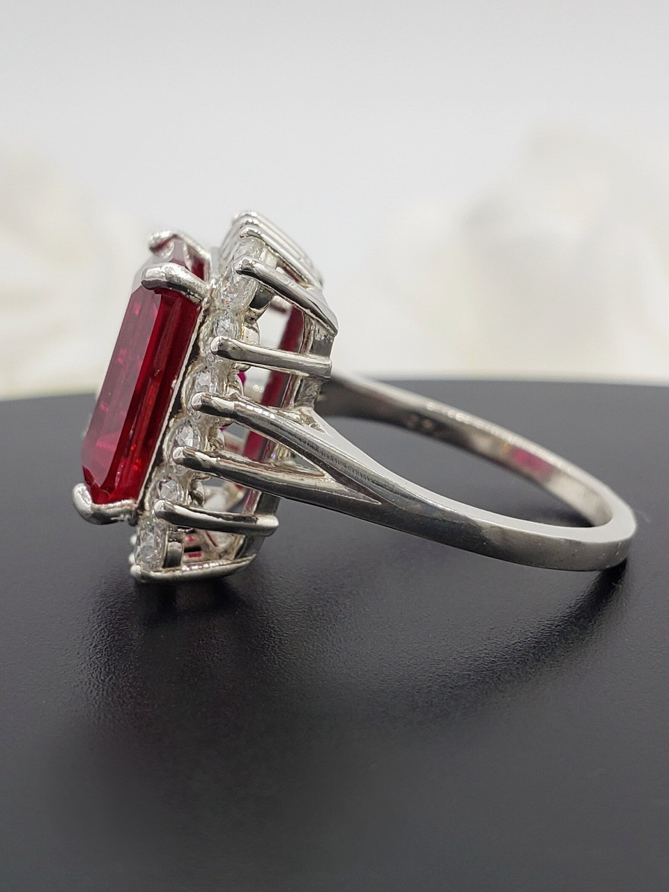 6.8 Ct Emerald Cut Natural Ruby Diamond Wedding Bridal Ring Women 14K White Gold