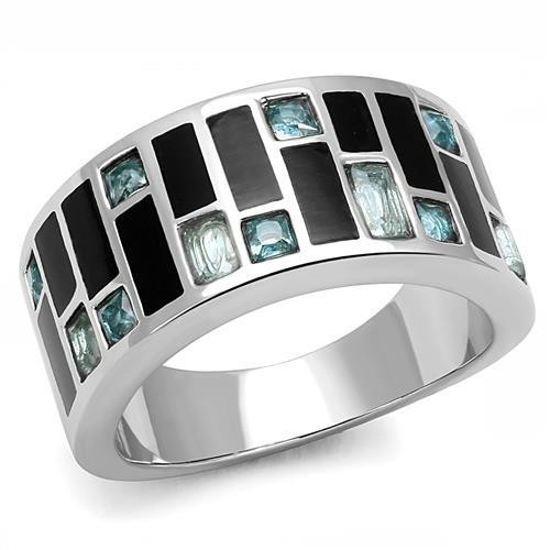 Women’s Ring, Blue Glass, Stainless Steel, Statement, Geometric Design