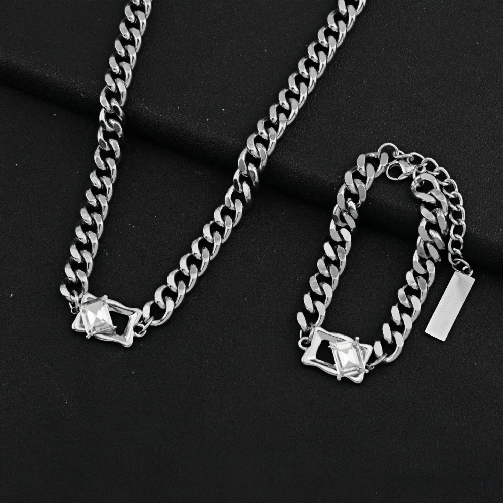 Punk Zircon Cuban Necklace For Man Woman Non Fading Titanium Steel Hip Hop Stree