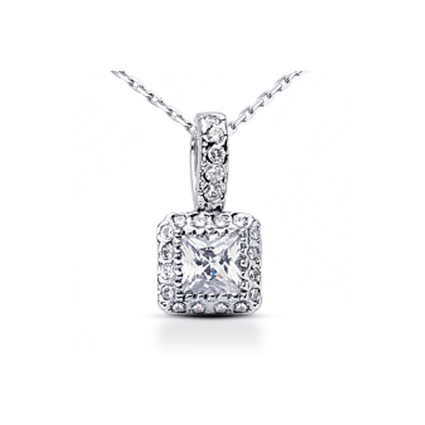0.65ct tw D/VS2 Princess Cut Natural Certified Diamonds 18K Gold Halo Pendant