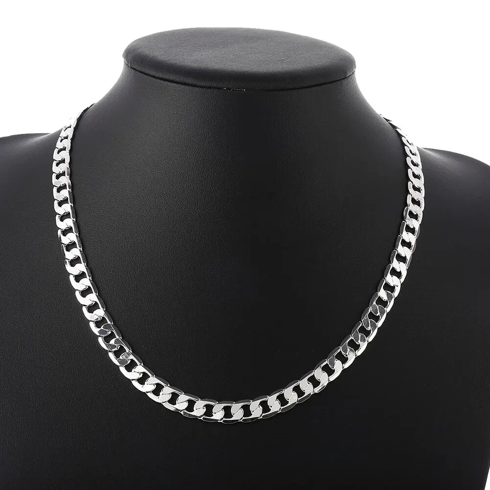 925 Sterling Silver 8mm Wide 16~24 inches Cuban Curb Link Chain Men Necklace