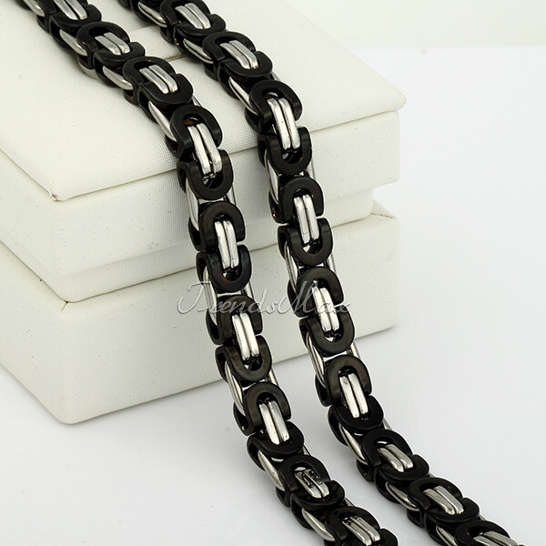 For Men Unisex Chain Black Silver Stainless Steel Flat Byzantine Link Necklaces