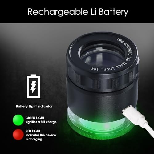 10X Rechargeable Jewelers Loupe Magnifier with LED Lights and 3 Reticle Scales