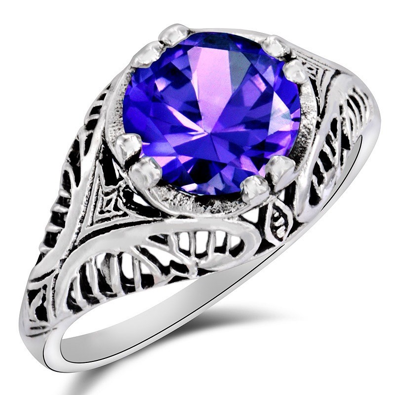 3CT Heat Treated Alexandrite 925 Sterling Silver Art Deco Ring Sz 6 US7