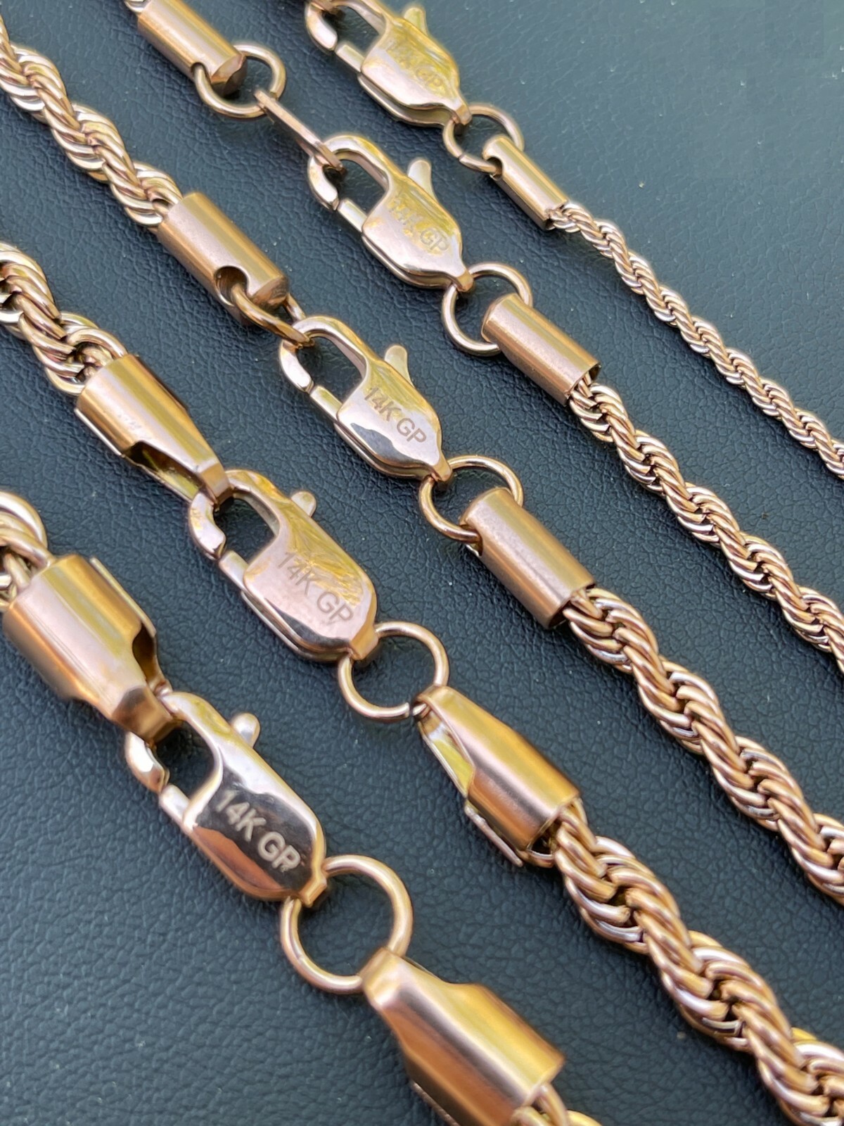 Men’s Real Rope Chain Necklace 14k Rose Gold Plated Stainless Steel 2mm-6mm