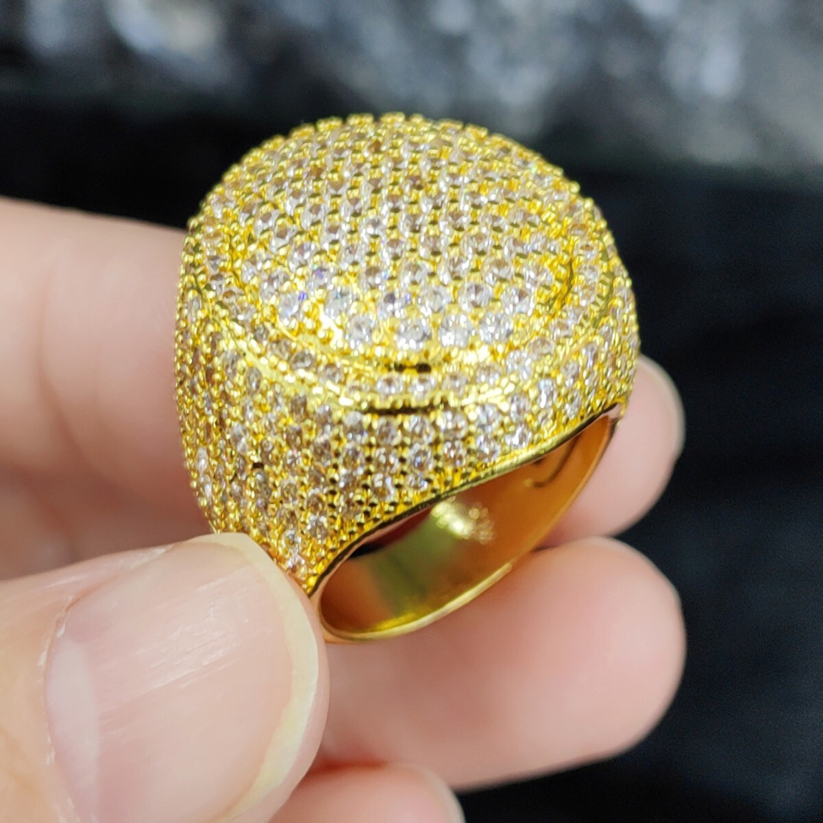 Hip Hop Casting Oval Egg Rings 18K Real Gold Plated Full 5A Zircon Mens Jewelry