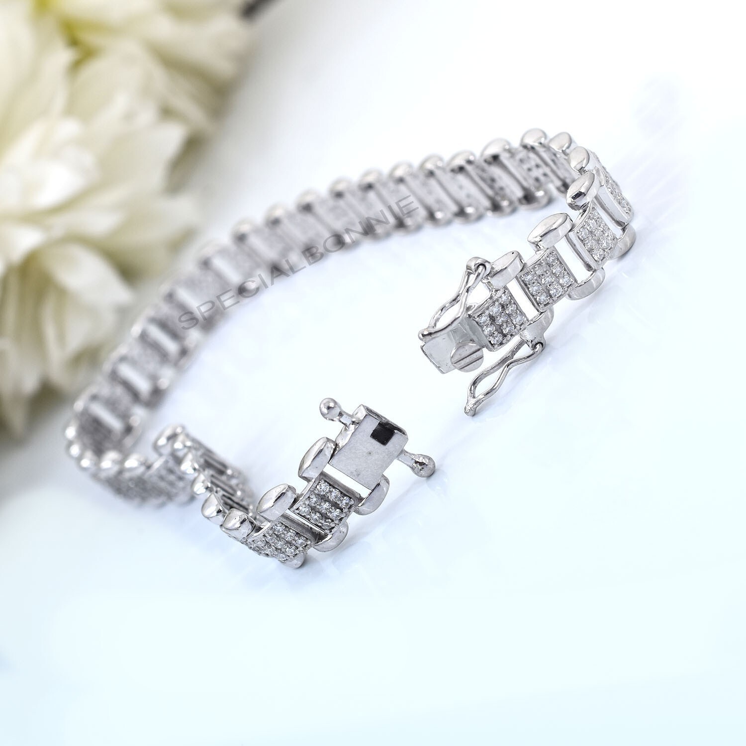 Certified 3Ct Diamonds Men’s Link Bracelet in 925 Silver, Great luster & Sparkle