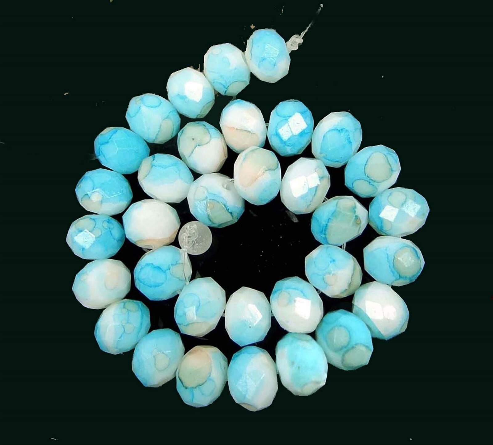 8x6mm Czech Glass Faceted Rondelle Beads – Opaque Cloudy Skies (25)