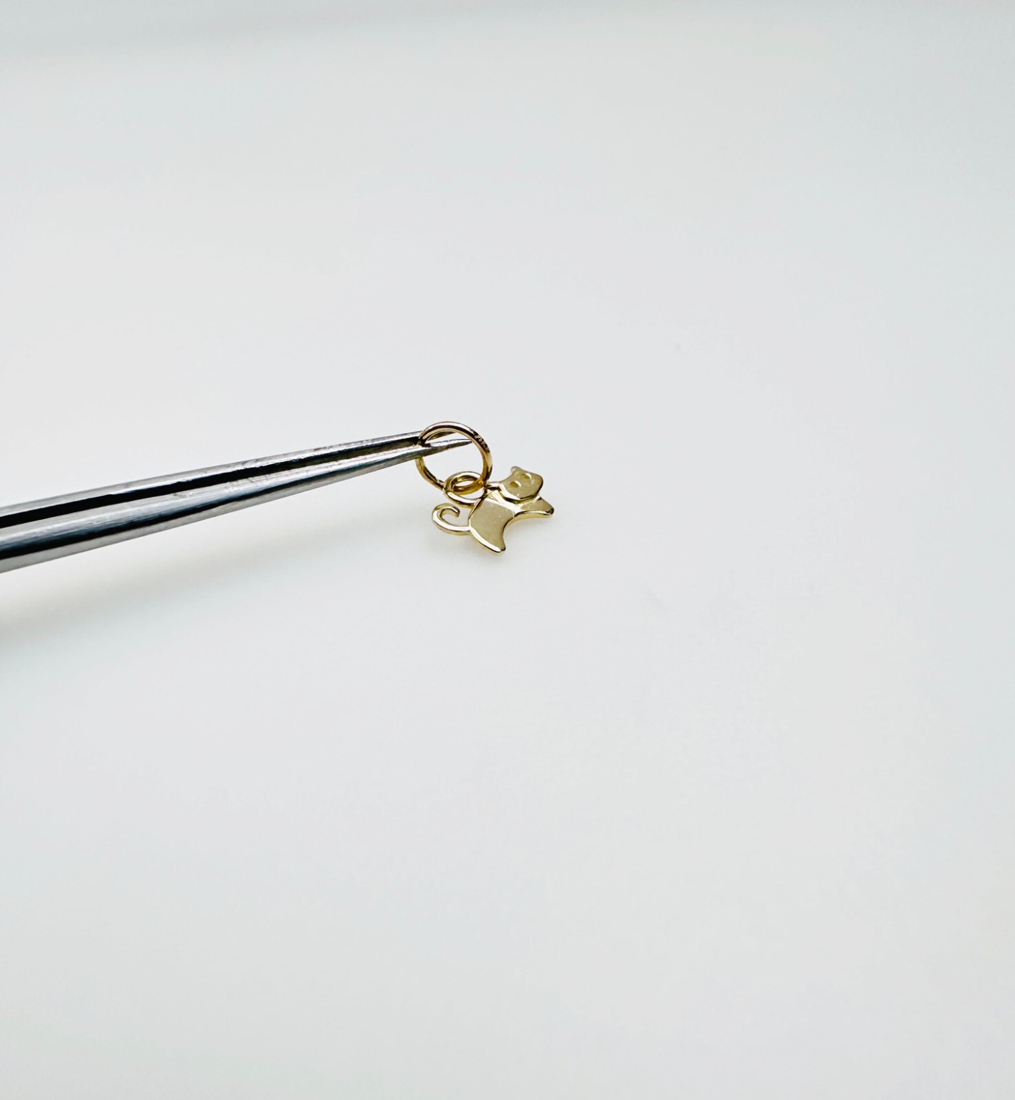 14K Solid Yellow Gold Teeny Tiny – Very Small Kitty Cat Charm Pendant 9x6mm