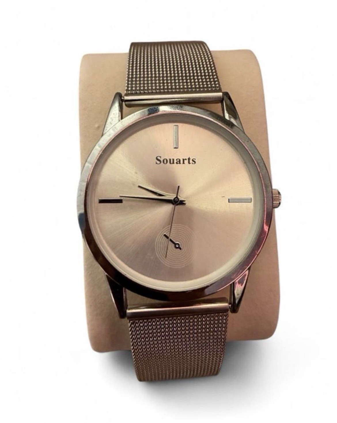 Souarts Unisex Quartz Analog Watch Silver Dial Stick Index Mesh Bracelet