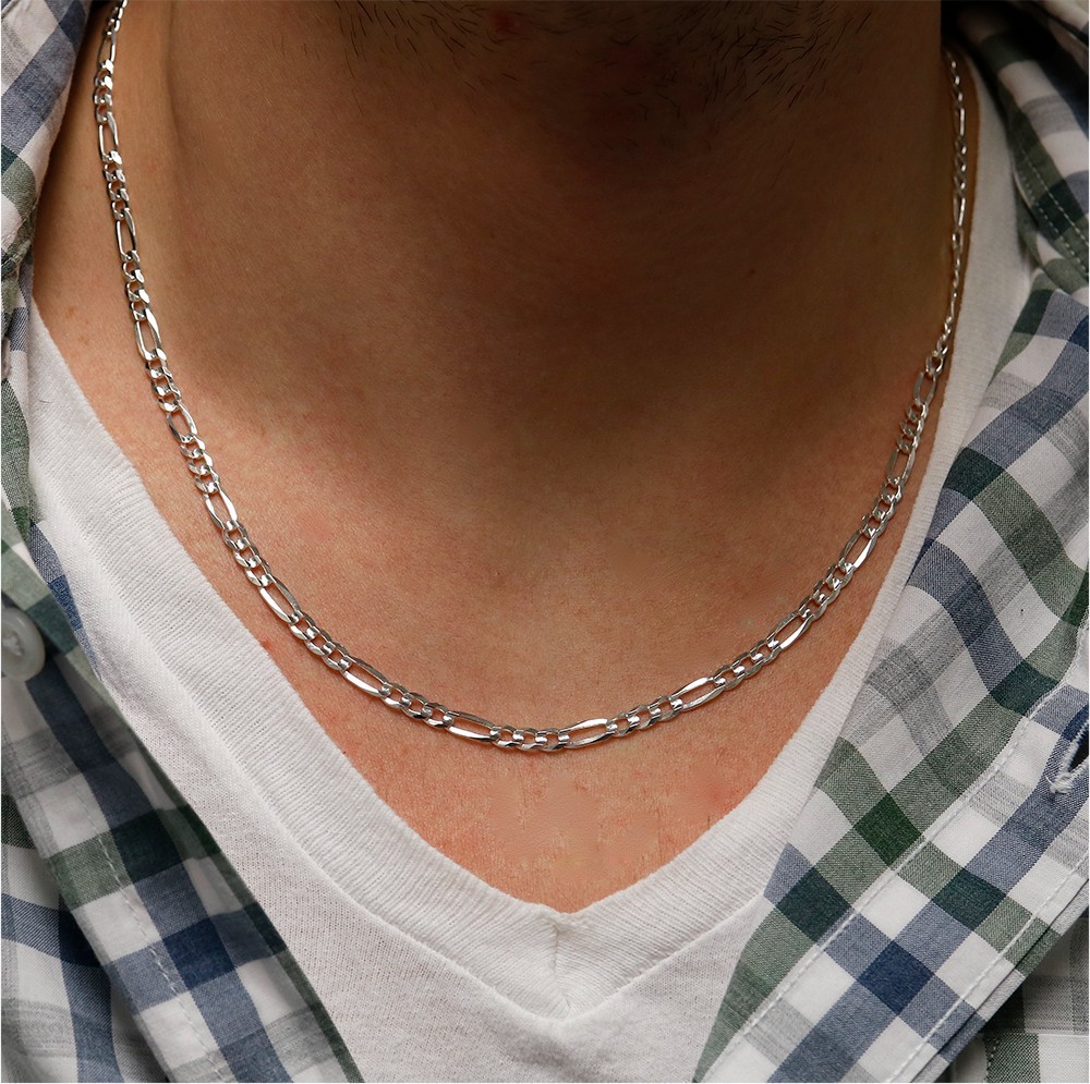 Verona Jewelers Sterling Silver 925 Italian 3MM Figaro Link Chain Necklace