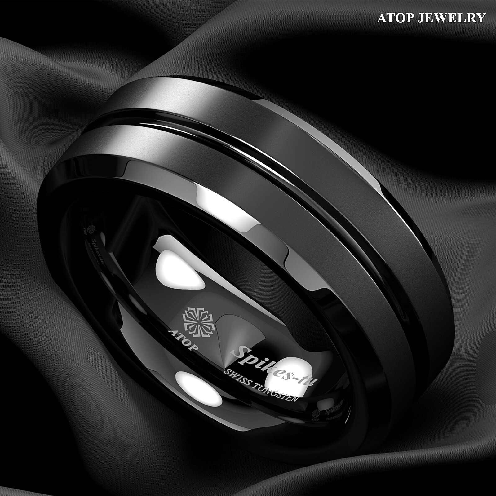 8mm Tungsten Ring Wedding Band Black Brushed Comfort Fit Men Jewelry ATOP