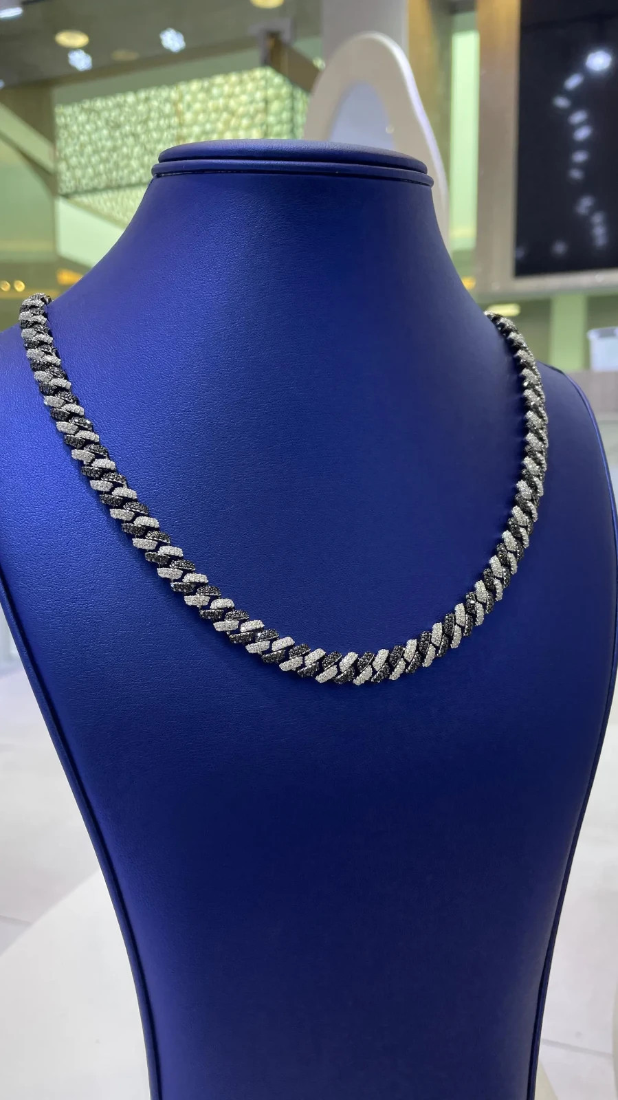 14Ct Black & White Lab Created Diamond Cuban 10mm Chain Necklace 14k Gold Plated