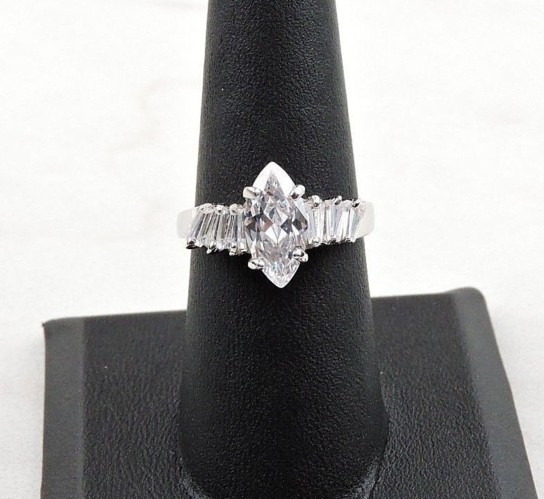 Sterling Silver 2.60 cttw Marquise And Tapered Baguette Cubic Zirconia Ring