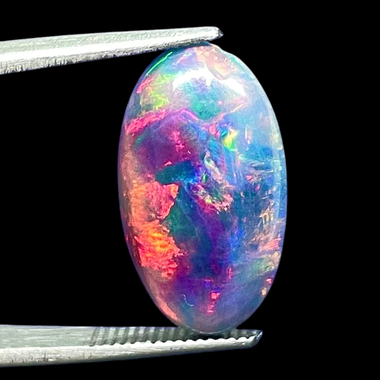 3.38 Cts Natural Black Opal 18x10mm Oval Cabochon Multi Fire Loose Gemstone