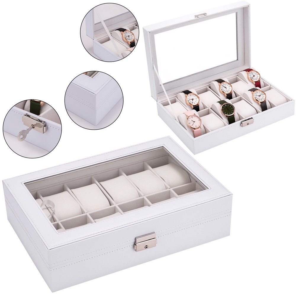 US Stock Watch Box 12 Slots Watch Case for Men Women Leather Watch