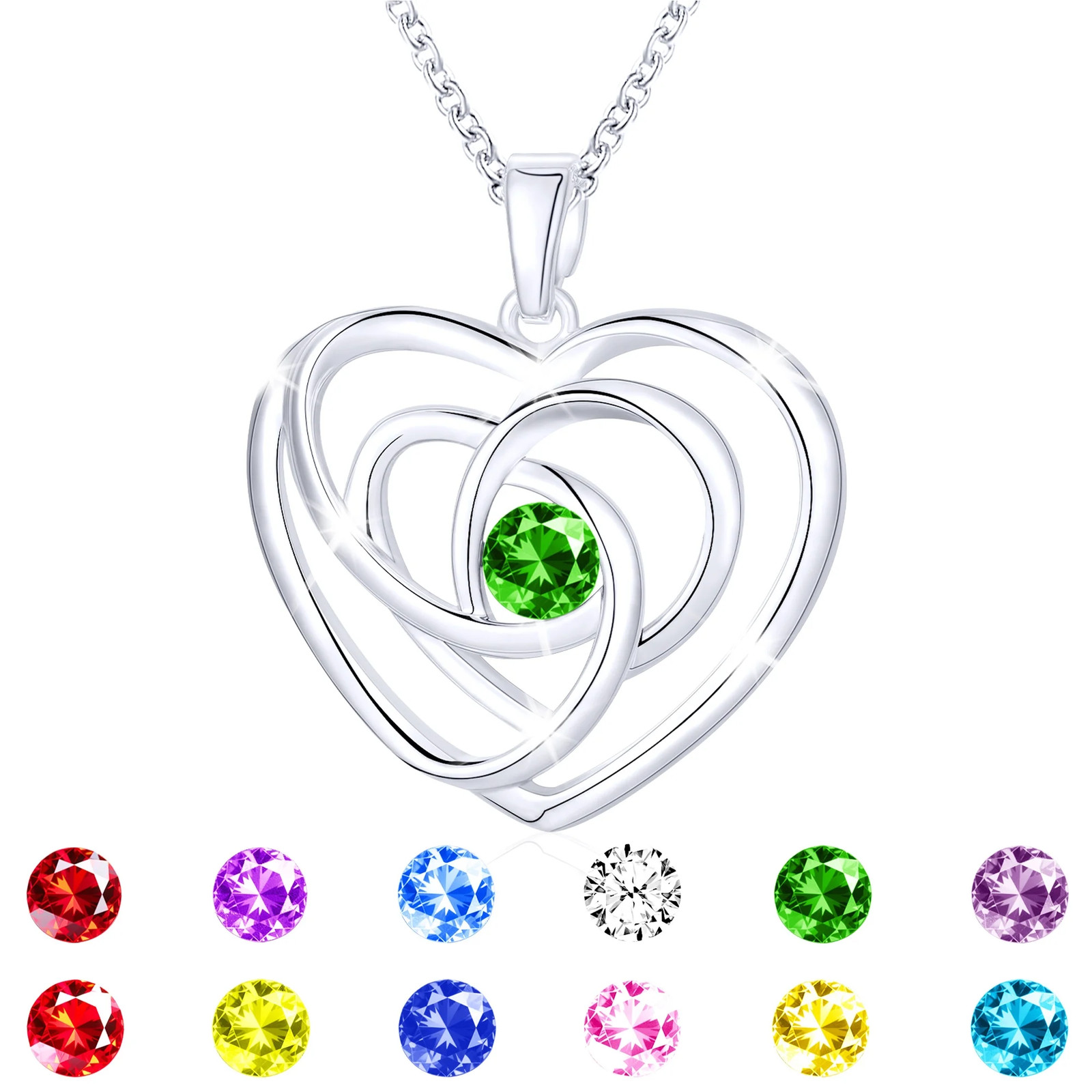 S925 Sterling Silver Plated Love Heart Necklaces for Women Girls CZ November Bir