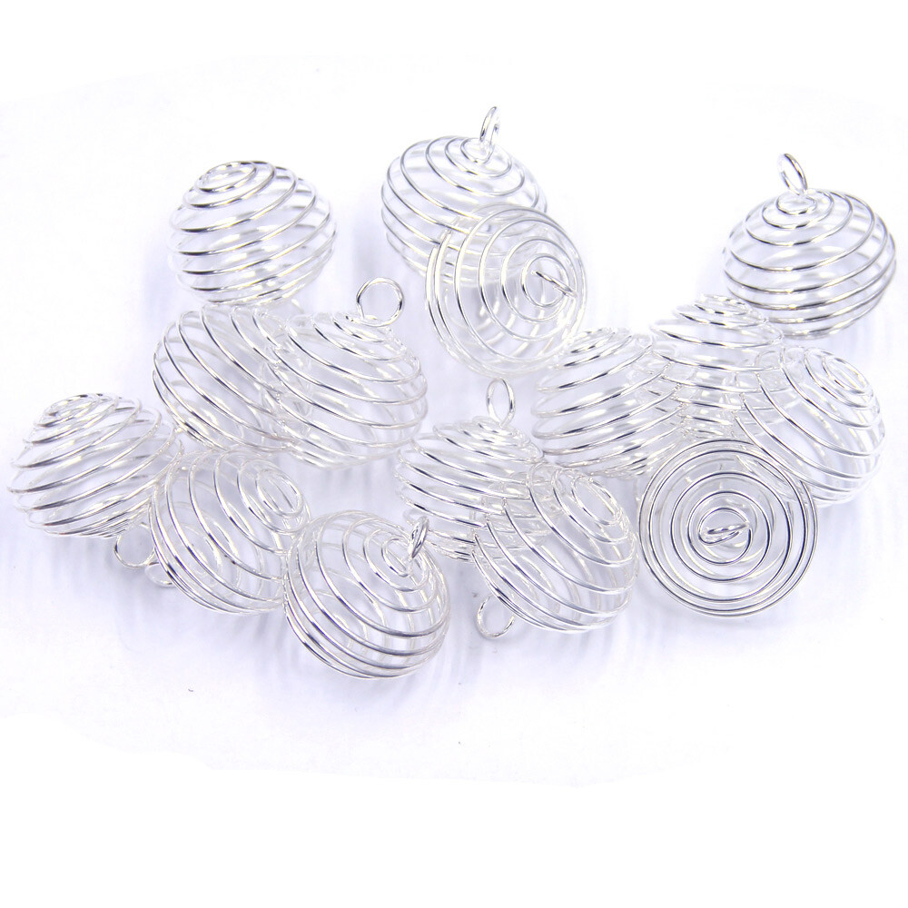 50Pcs Pendants Beads Spiral Cages Spring Alloy Silver Plated Jewelry DIY Finding