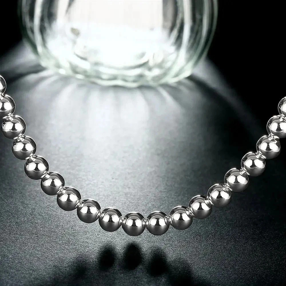 1Pcs Women’s 925 Sterling Silver 8mm Hollow Balls Beads 20″ Chain Necklace