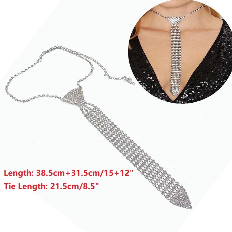 Women Sexy Rhinestone Crystal Bling Necktie Bow Tie Choker Necklace Adjustable