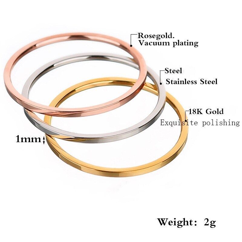 1mm Thin Plain Silver Gold Plated Stainless Steel Ring Wedding Band Size 3-10