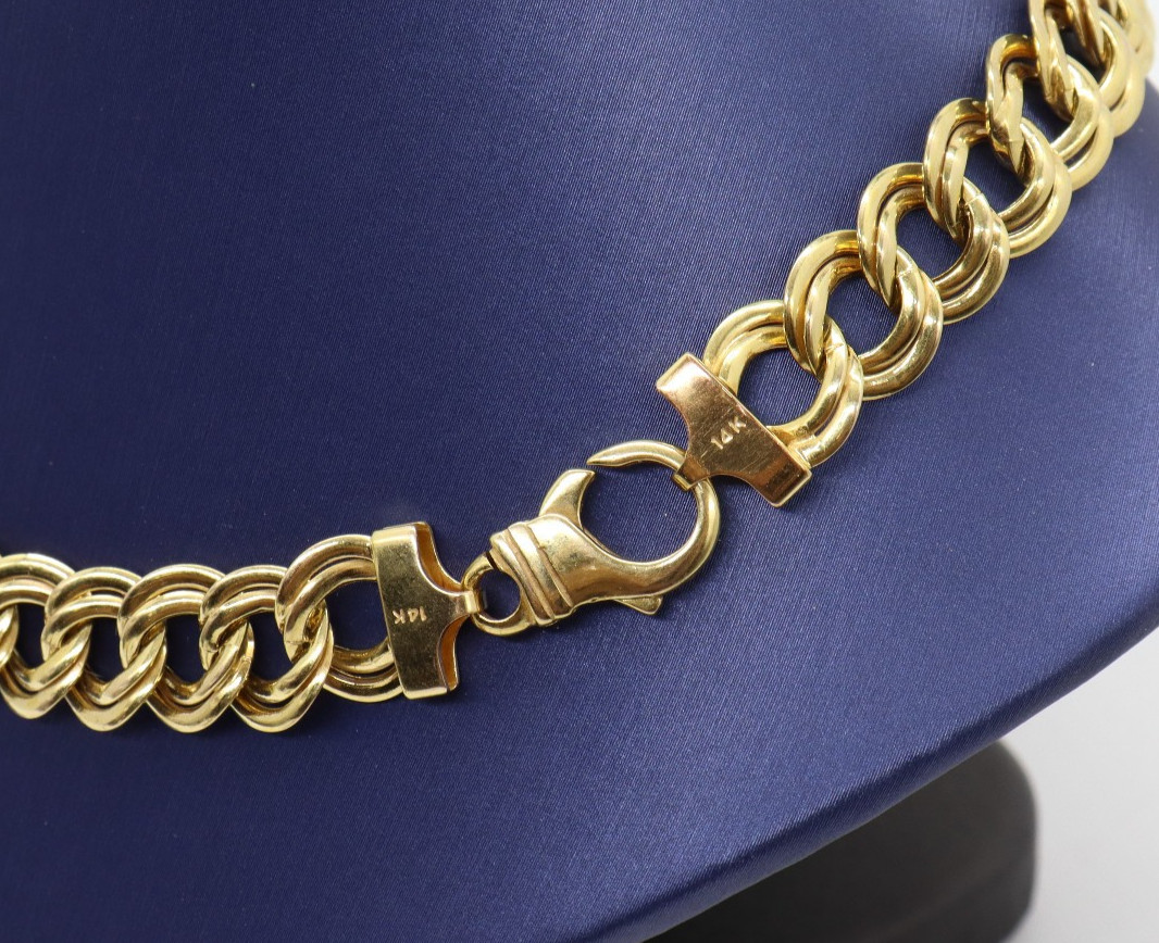 14k Yellow Gold Graduated Double Curb Link Italy 16″ Chain Necklace 22.96 grams