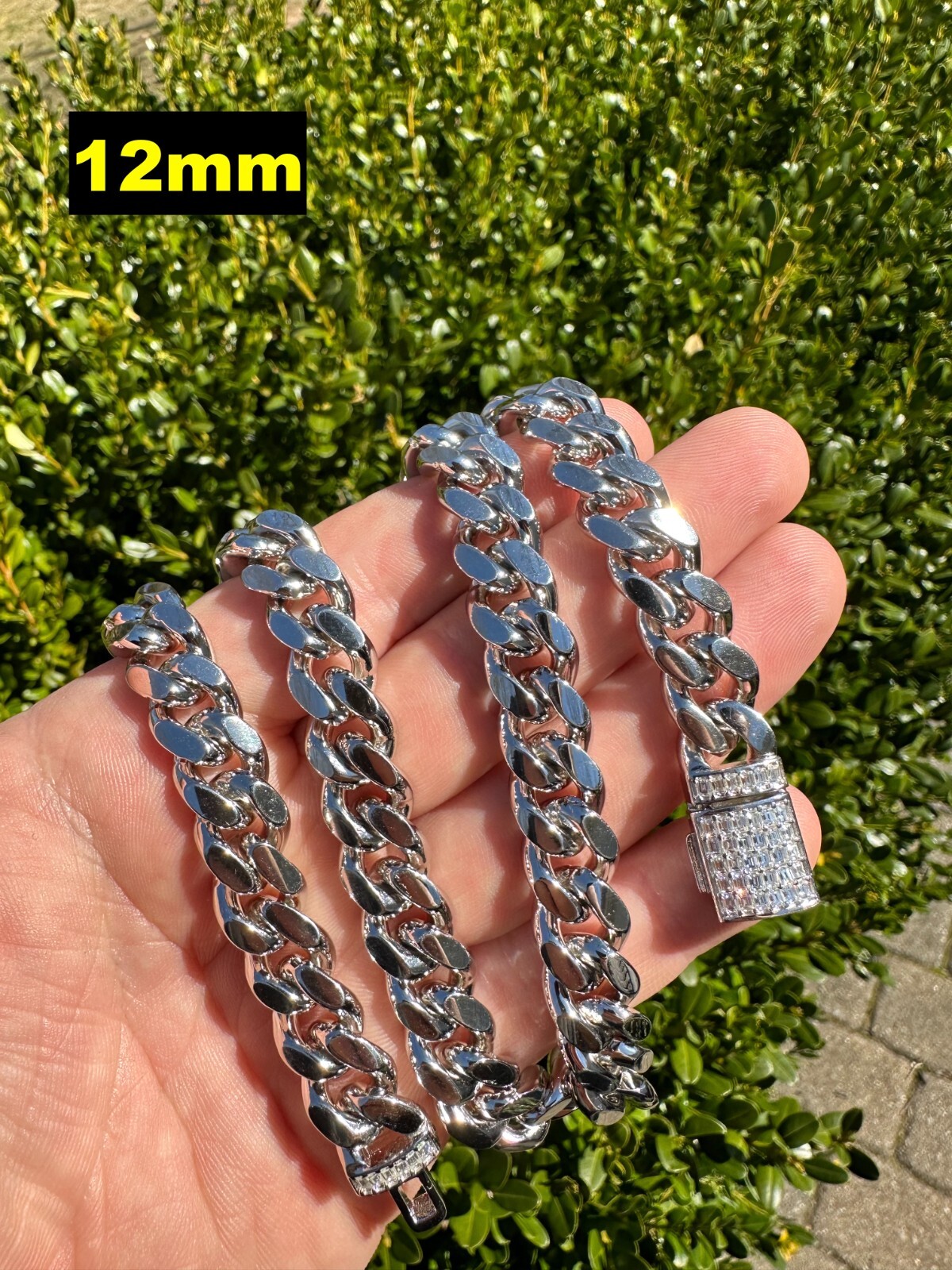 Baguette MOISSANITE Real Miami Cuban Link Chain Necklace Or Bracelet 925 Silver