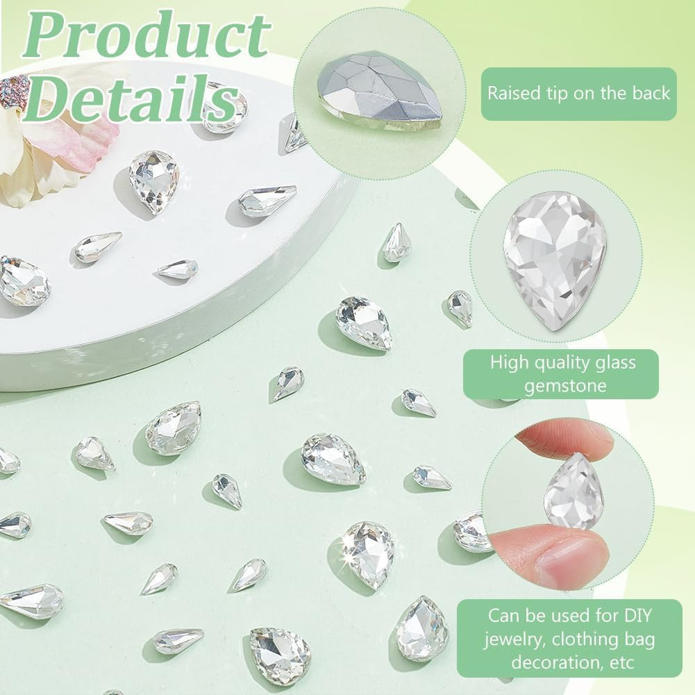 220 Pcs Mini Teardrop Glass Rhinestones 4Sizes Faceted Pointed Back Rhinestone N